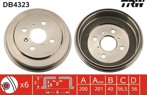 TRW DB4323 - Гальмівний барабан autocars.com.ua