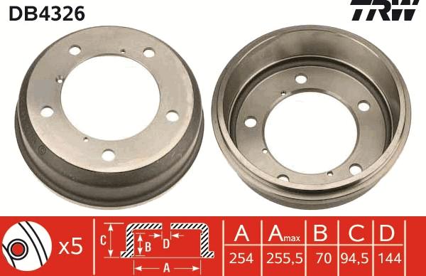 TRW DB4326 - Гальмівний барабан autocars.com.ua