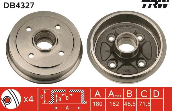 TRW DB4327 - Гальмівний барабан autocars.com.ua