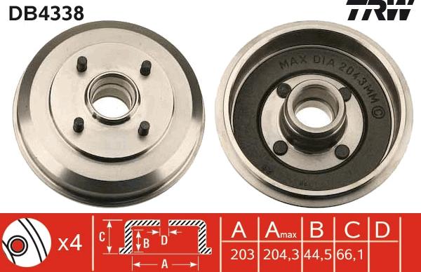 TRW DB4338 - Гальмівний барабан autocars.com.ua