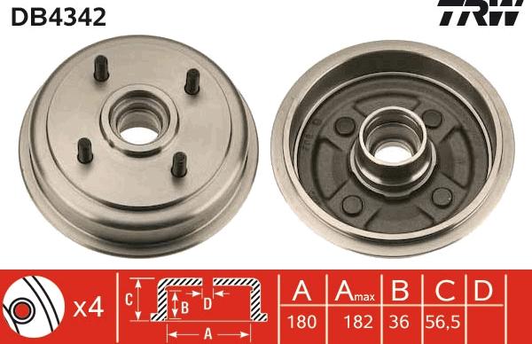 TRW DB4342 - Тормозной барабан avtokuzovplus.com.ua