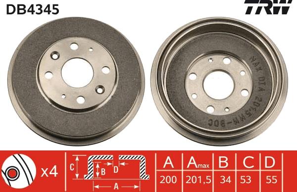 TRW DB4345 - Тормозной барабан avtokuzovplus.com.ua