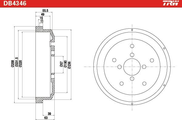 TRW DB4346 - Гальмівний барабан autocars.com.ua