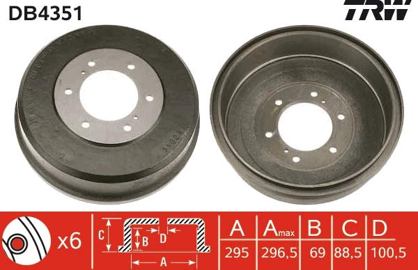 TRW DB4351 - Гальмівний барабан autocars.com.ua