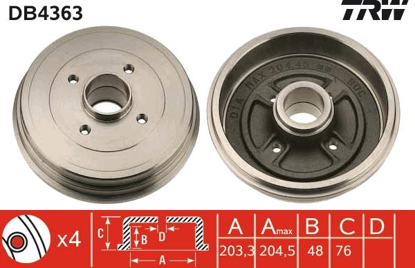 TRW DB4363 - Тормозной барабан avtokuzovplus.com.ua