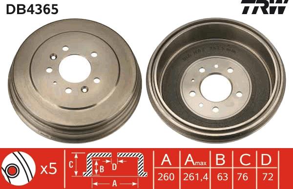 TRW DB4365 - Гальмівний барабан autocars.com.ua