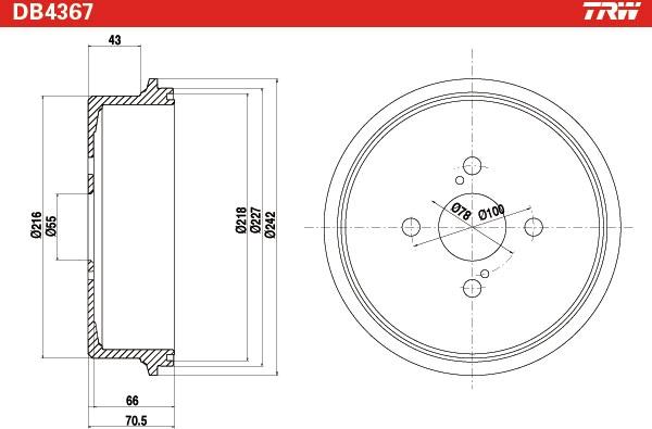 TRW DB4367 - Гальмівний барабан autocars.com.ua