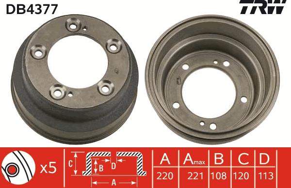 TRW DB4377 - Гальмівний барабан autocars.com.ua