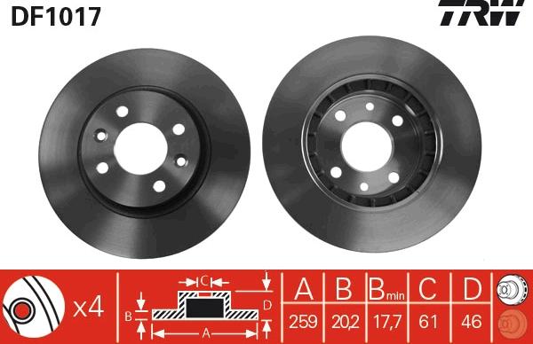 TRW DF1017 - Гальмівний диск autocars.com.ua