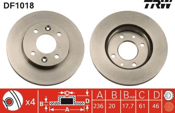 TRW DF1018 - Гальмівний диск autocars.com.ua