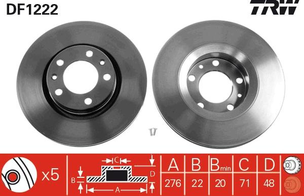 TRW DF1222 - Гальмівний диск autocars.com.ua