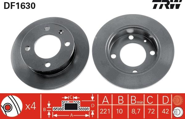 TRW DF1630 - Гальмівний диск autocars.com.ua