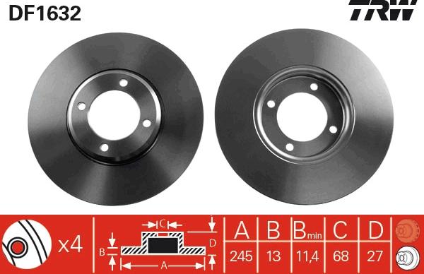 TRW DF1632 - Гальмівний диск autocars.com.ua