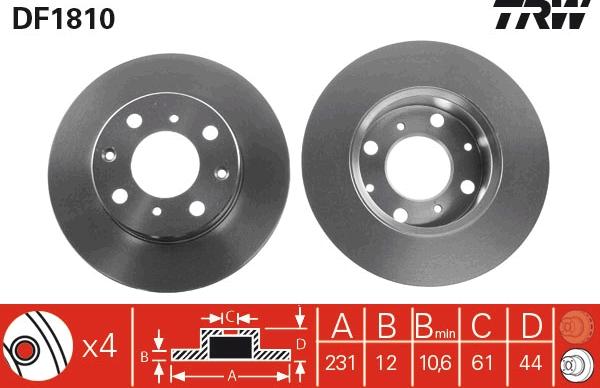 TRW DF1810 - Гальмівний диск autocars.com.ua