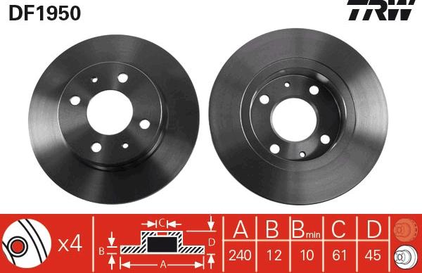 TRW DF1950 - Гальмівний диск autocars.com.ua