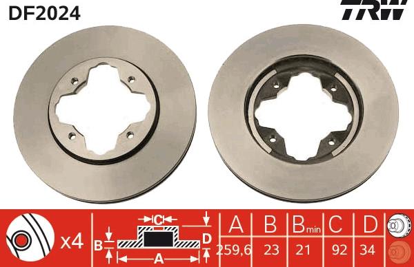 TRW DF2024 - Диск гальмівний HONDA передн.. вент. вир-во TRW autocars.com.ua