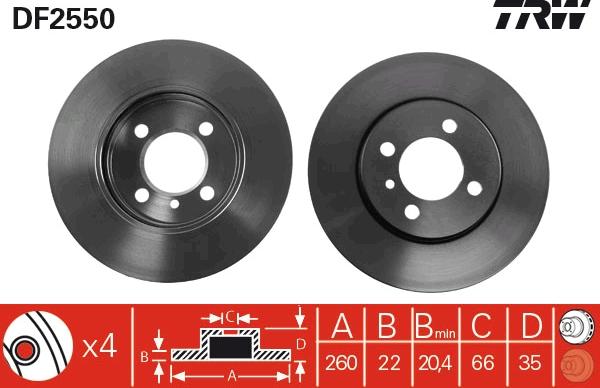 TRW DF2550 - Гальмівний диск autocars.com.ua