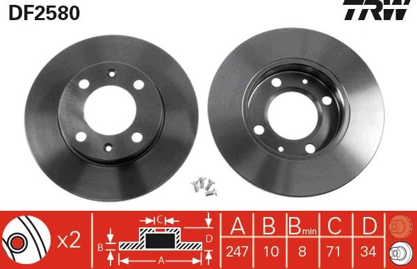 TRW DF2580 - Гальмівний диск autocars.com.ua