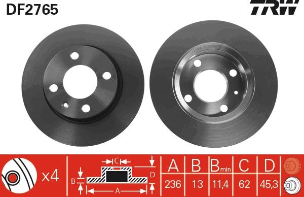 TRW DF2765 - Гальмівний диск autocars.com.ua