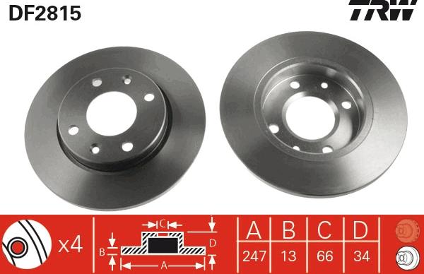 TRW DF2815 - Гальмівний диск autocars.com.ua