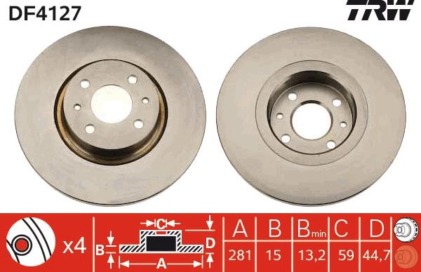 TRW DF4127 - Гальмівний диск autocars.com.ua