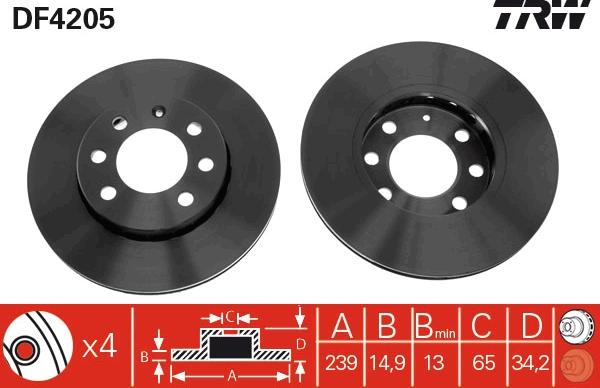 TRW DF4205 - Гальмівний диск autocars.com.ua