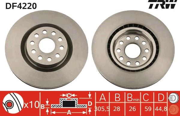 TRW DF4220 - Гальмівний диск autocars.com.ua