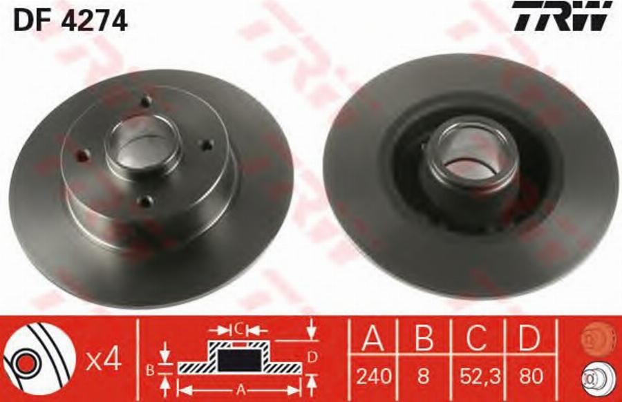 TRW DF4274BPS - Гальмівний диск autocars.com.ua