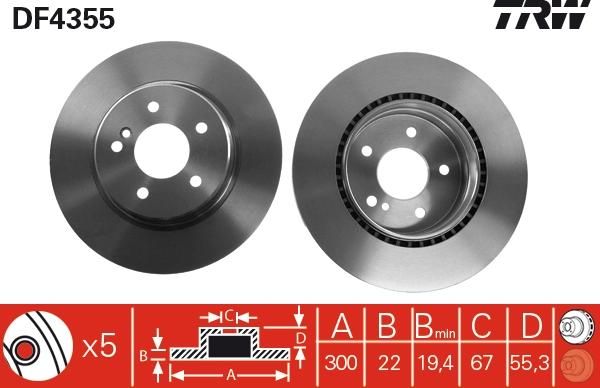 TRW DF4355 - Гальмівний диск autocars.com.ua