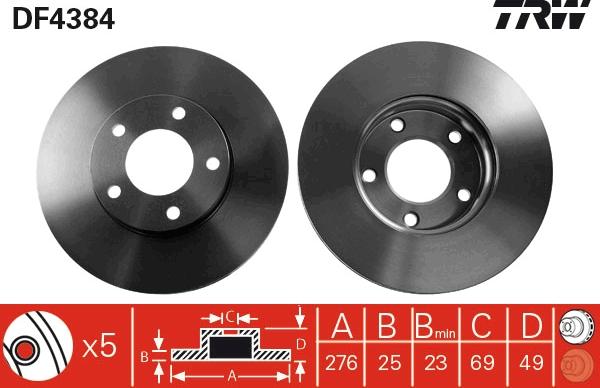 TRW DF4384 - Гальмівний диск autocars.com.ua