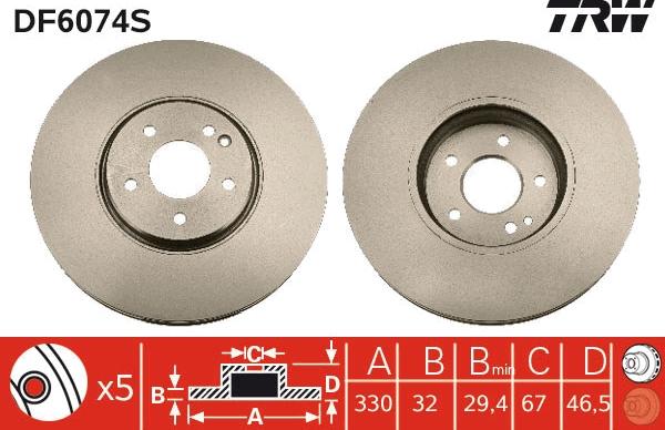 TRW DF6074S - Гальмівний диск autocars.com.ua