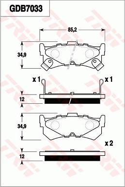 TRW GDB7033 - Гальмівні колодки, дискові гальма autocars.com.ua