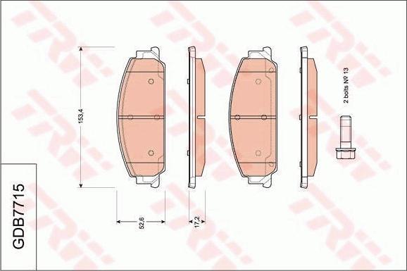 TRW GDB7715 - Гальмівні колодки, дискові гальма autocars.com.ua