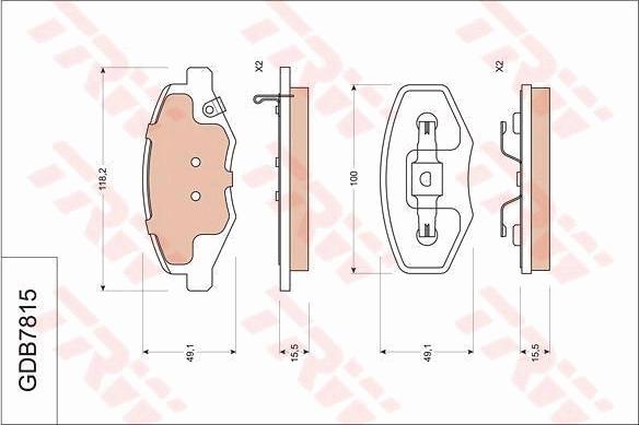 TRW GDB7815AT - Гальмівні колодки, дискові гальма autocars.com.ua