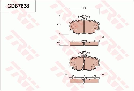 TRW GDB7838 - Гальмівні колодки, дискові гальма autocars.com.ua