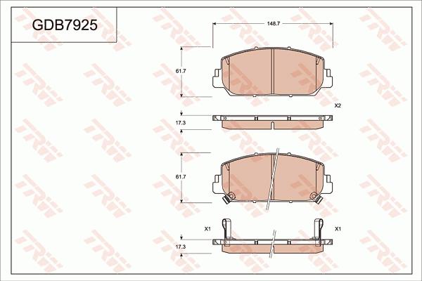 TRW GDB7925 - Тормозные колодки, дисковые, комплект avtokuzovplus.com.ua