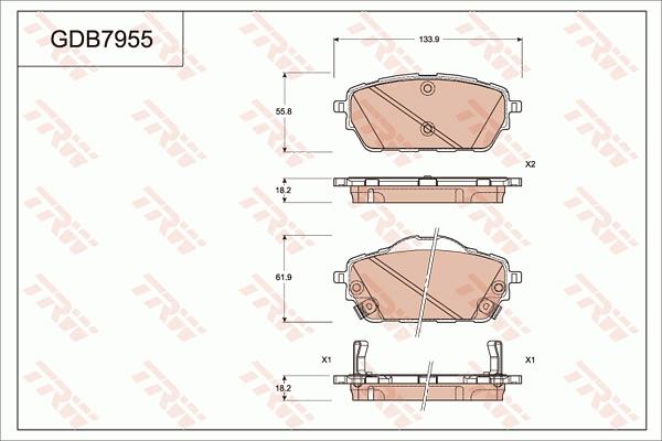 TRW GDB7955 - Гальмівні колодки, дискові гальма autocars.com.ua