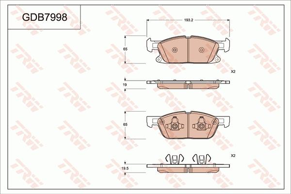 TRW GDB7998AT - Гальмівні колодки, дискові гальма autocars.com.ua