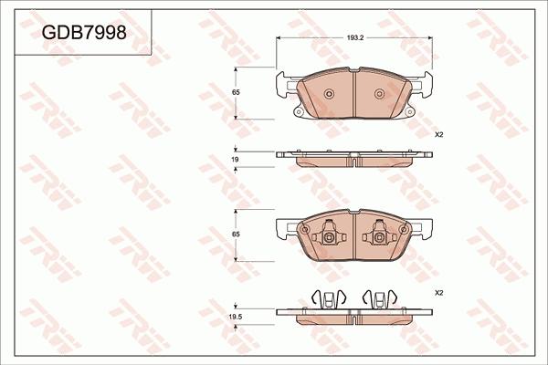 TRW GDB7998 - Гальмівні колодки, дискові гальма autocars.com.ua