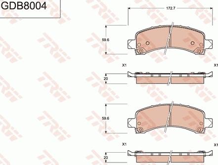 TRW GDB8004 - Гальмівні колодки, дискові гальма autocars.com.ua