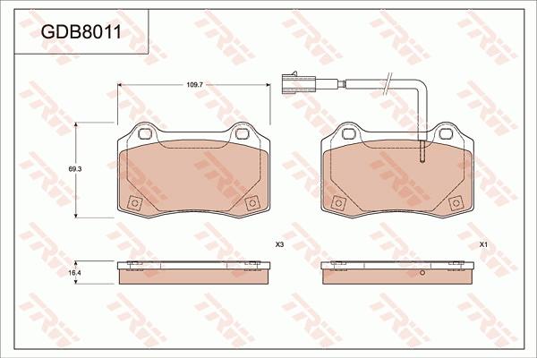 TRW GDB8011 - Гальмівні колодки, дискові гальма autocars.com.ua