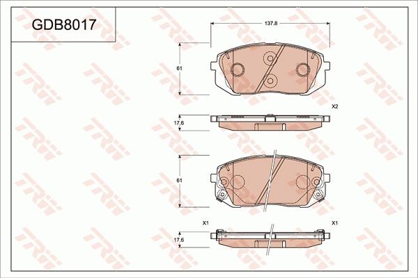 TRW GDB8017AT - Гальмівні колодки, дискові гальма autocars.com.ua