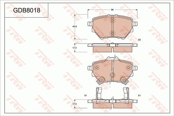 TRW GDB8018 - Гальмівні колодки, дискові гальма autocars.com.ua