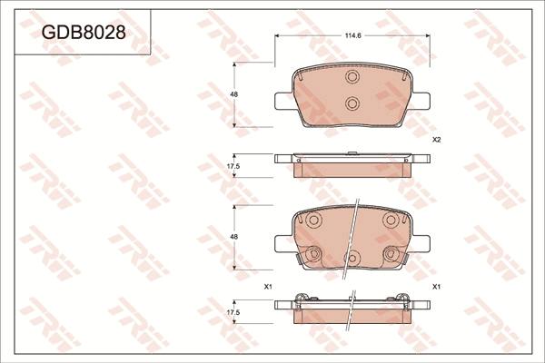 TRW GDB8028 - Гальмівні колодки, дискові гальма autocars.com.ua