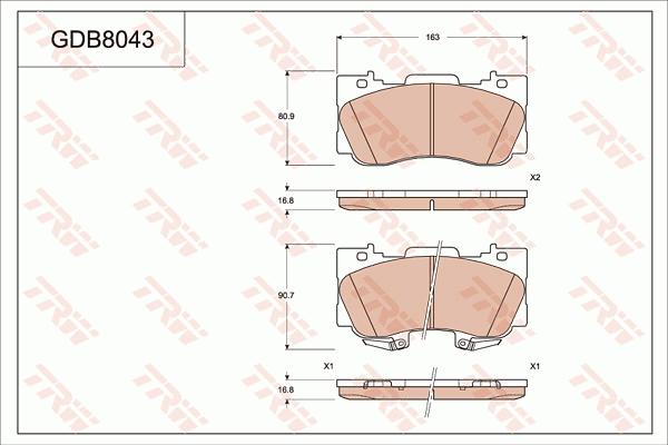 TRW GDB8043 - Тормозные колодки, дисковые, комплект avtokuzovplus.com.ua