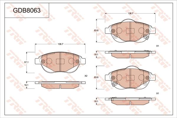 TRW GDB8063 - Гальмівні колодки, дискові гальма autocars.com.ua