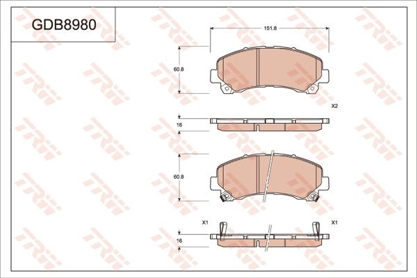 TRW GDB8980 - Гальмівні колодки, дискові гальма autocars.com.ua