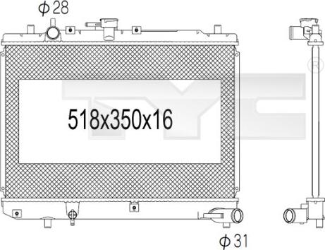 TYC 720-1001 - Радіатор, охолодження двигуна autocars.com.ua