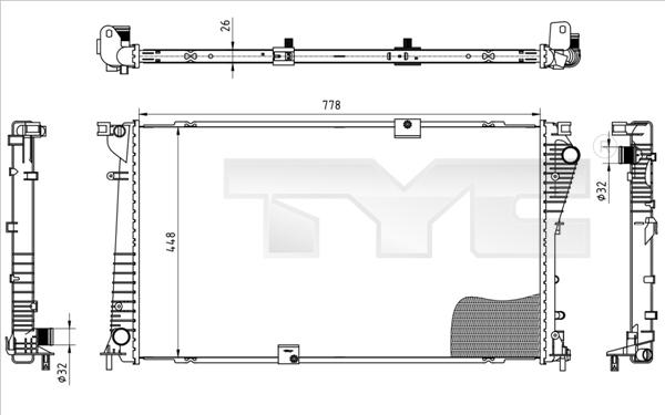 TYC 725-0045 - Радіатор, охолодження двигуна autocars.com.ua