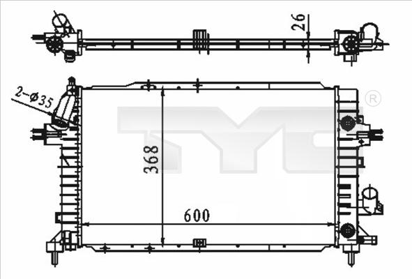 TYC 725-0046 - Радіатор, охолодження двигуна autocars.com.ua
